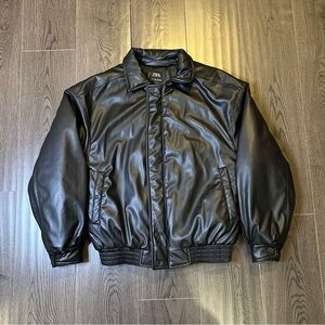 Zara Men’s Black Faux Leather Bomber Jacket Padded Zip-up Casual Small